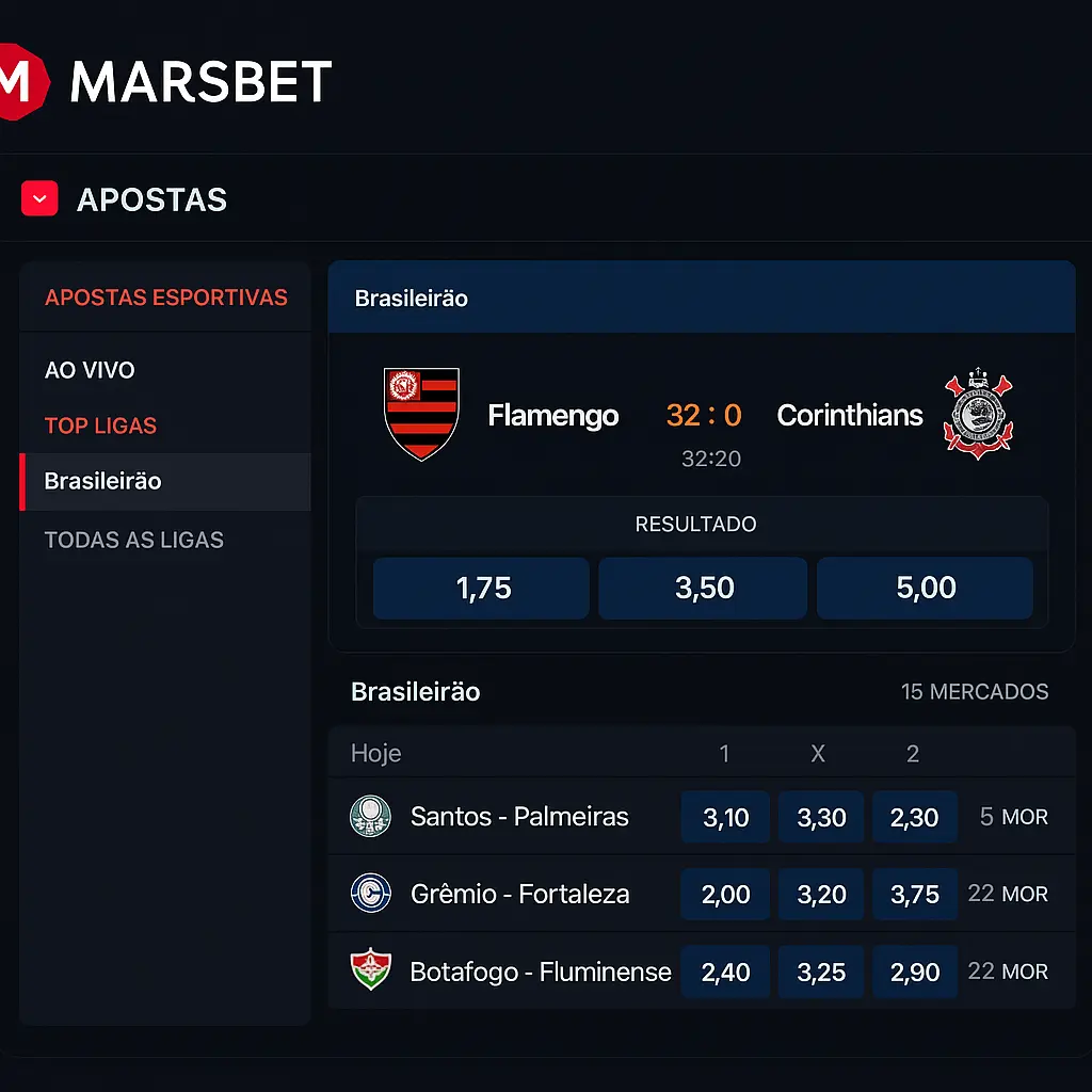 Plataforma Marsbet com mercados de apostas esportivas ao vivo Interface de apostas esportivas Marsbet com jogos do Brasileirão