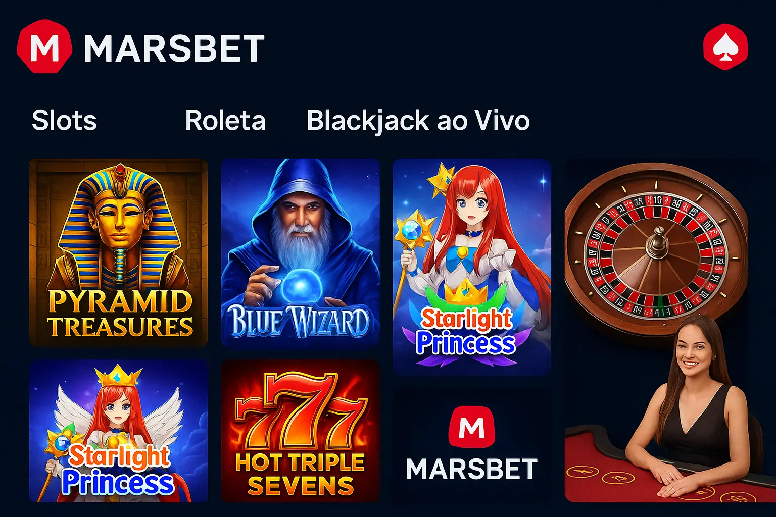 Slots, roleta e blackjack ao vivo na Marsbet Jogos de cassino disponíveis na Marsbet